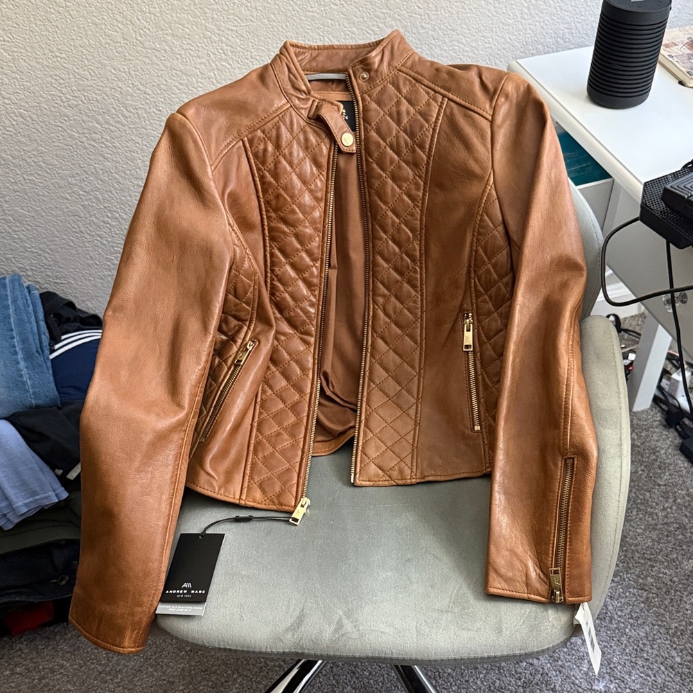 Andrew Marc Brown Leather Quilted Jacket